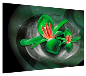 Moderní zelený obraz květů (100x70 cm)