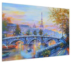 Obraz malované krajiny s Eiffelovou věží (100x70 cm)