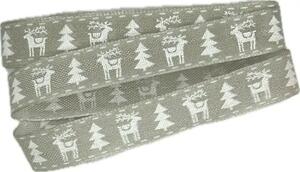 Vánoční stuha skládaná REINDEER šedá 15 mm x 2 m (5,- Kč/m)