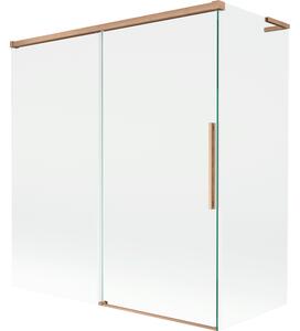Mexen Rox, L posuvná 2-křídlová vanová zástěna 150 + 70 x 150 cm, 8mm čiré sklo, měděný matný profil, 8C9L-150-070-65-00