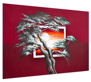 Moderní obraz stromu a východu slunce (100x70 cm)