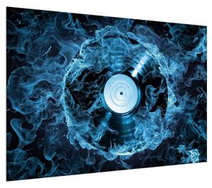 Obraz gramofonové desky v modrém ohni (100x70 cm)