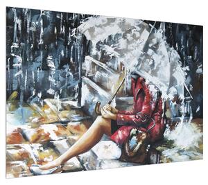 Obraz ženy pod deštníkem (100x70 cm)