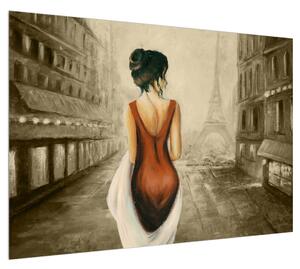 Obraz ženy a Eiffelovy věže (100x70 cm)