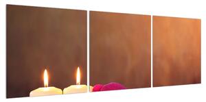 Relaxační obraz svíček s orchidejí (120x40 cm)