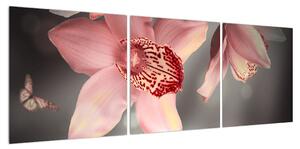 Obraz květů a motýla (120x40 cm)