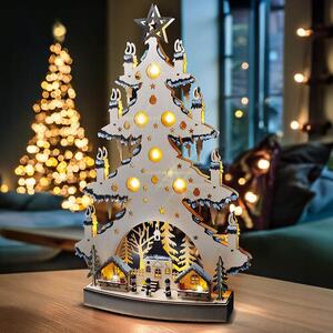 Solight LED dřevěný vánoční stromek s dekoracemi, 23x LED, 64 cm, 2x AA