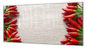 Ochranná deska řada chilli papriček na dřevě - 52x60cm / S lepením na zeď