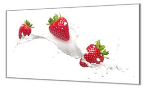 Ochranná deska červené jahody ve mléce - 40x40cm / Bez lepení na zeď