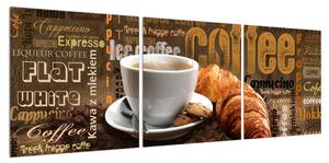 Obraz šálku kávy a croissantů (120x40 cm)
