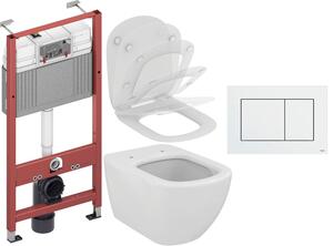 Sada záchodová mísa Ideal Standard Tesi T007901, podomítkový WC modul Tece Base 9400407, T352701, 9.240.400