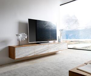 DELIFE TV stolek Kleo 220 cm akácie přírodní 4 dvířka závěsný