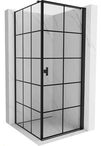 Mexen Mist-B, 1-křídlý ​​výklopný sprchový kout, pravý, 70 x 70 cm, čiré sklo-černá mřížka, 8A2T-070-070-70-77-P