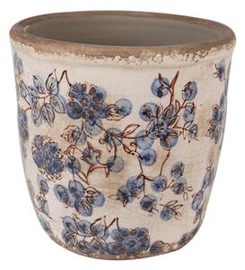 Béžový keramický obal na květináč s modrými kytičkami Barbara – 14x14 cm