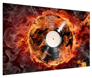 Obraz gramofonové desky v ohni (120x80 cm)