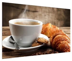 Obraz šálku kávy a croissantu (120x80 cm)