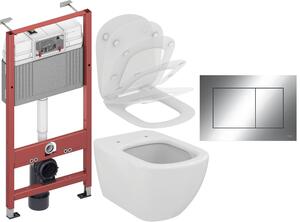 Sada záchodová mísa Ideal Standard Tesi T007901, podomítkový WC modul Tece Base 9400407, T352701, 9.240.401