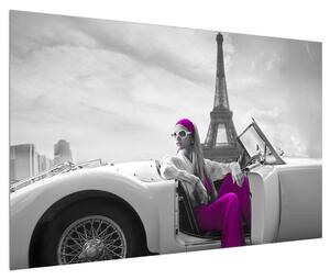 Obraz Eiffelovy věže a auta (120x80 cm)