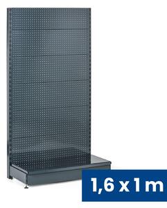 Prodejní regál jednostranný, perfo stěny, 1600 x 1000 x 450 mm, základní, antracit