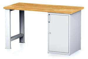 Dílenský pracovní stůl MECHANIC I, pevná noha + dílenská skříňka na nářadí, 1500 x 700 x 880 mm, modré dveře