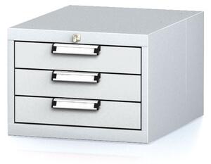Závěsný dílenský box na nářadí k pracovním stolům MECHANIC, 3 zásuvky, 480 x 600 x 351 mm, šedé dveře