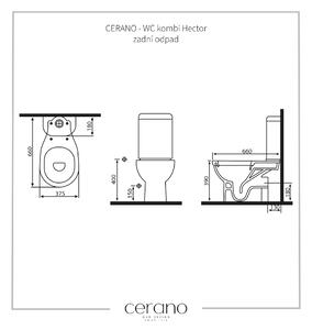 Cerano Hector, WC kombi Rimless 66x37,5 cm, spodní odpad, bílá lesklá, CER-CER-403416