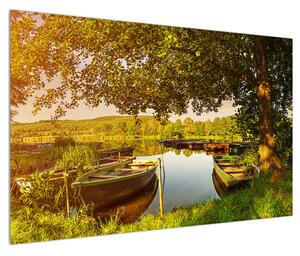 Letní obraz loďky na jezeře (120x80 cm)