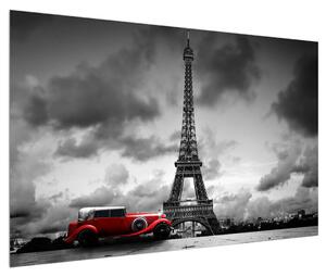 Obraz Eiffelovy věže a červeného auta (120x80 cm)