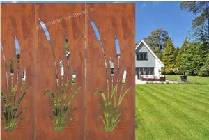 Zahradní kovový panel dekorativní s motivem rákosí rezavý 159 x 49 cm