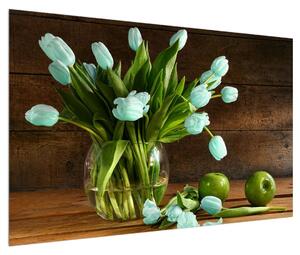Obraz modrých tulipánů ve váze (120x80 cm)