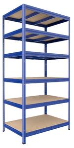 Kovový regál Biedrax 35 x 90 x 180 cm, modrý, 6 polic MDF, nosnost 300 kg na polici