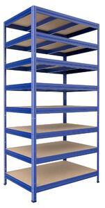 Kovový regál Biedrax 60 x 90 x 240 cm, modrý, 8 polic MDF, nosnost 300 kg na polici