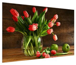 Obraz červených tulipánů ve váze (120x80 cm)