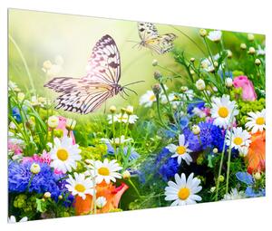 Obraz letních květů s motýlem (120x80 cm)