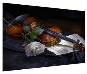 Obraz růže a houslí (120x80 cm)