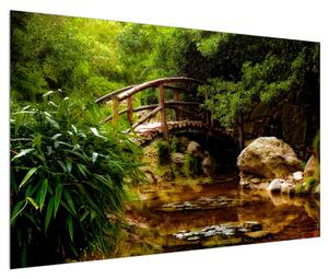 Obraz dřevěného mostu přes říčku (120x80 cm)