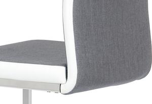 Jídelní židle šedá látka + bílá koženka, pohup