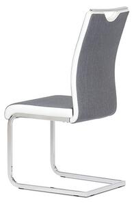 Jídelní židle šedá látka + bílá koženka, pohup