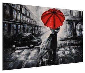 Obraz zamilovaného páru pod deštníkem (120x80 cm)