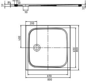 Kaldewei Cayonoplan čtvercová sprchová vanička 80x80 cm bílá 361147980001