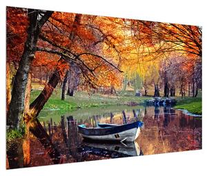 Podzimní obraz loďky (120x80 cm)