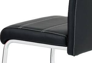 Jídelní židle, černá ekokůže, bílé prošití HC-481 BK kov chrom