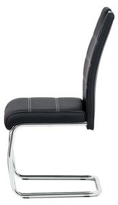 Jídelní židle, černá ekokůže, bílé prošití HC-481 BK kov chrom