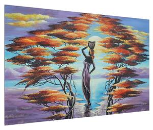 Orientální obraz ženy, stromů a slunce (120x80 cm)