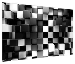 Abstraktní černobílý obraz - kostky (120x80 cm)