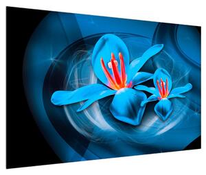 Moderní modrý obraz květů (120x80 cm)