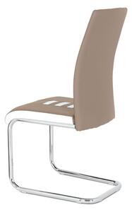 Autronic - Jídelní židle, potah kombinace cappuccino a bílé ekokůže, kovová pohupová podnož - DCL-961 CAP