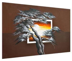 Moderní obraz stromu a východu slunce (120x80 cm)