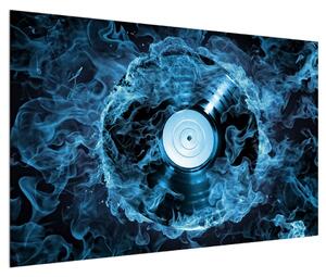 Obraz gramofonové desky v modrém ohni (120x80 cm)