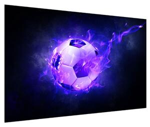 Obraz fotbalového míče v modrém ohni (120x80 cm)